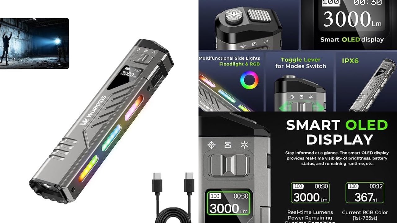 Тактический фонарь Wurkkos TD11 мощностью 3000 люмен с боковой подсветкой и RGB-подсветкой.