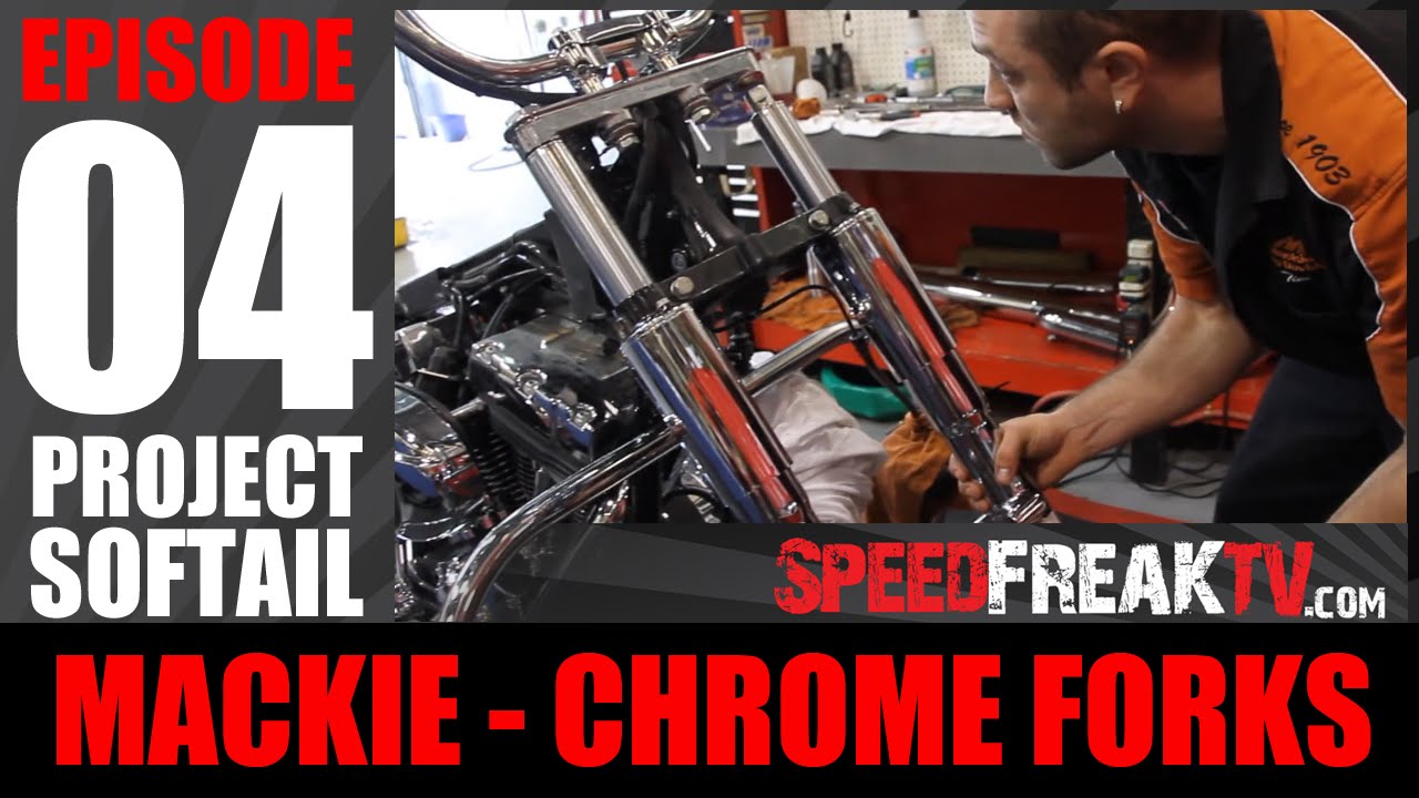 PROJECT SOFTAIL EP4 | MACKIE HD CHROME FORKS INSTALL - SPEEDFREAKTV
