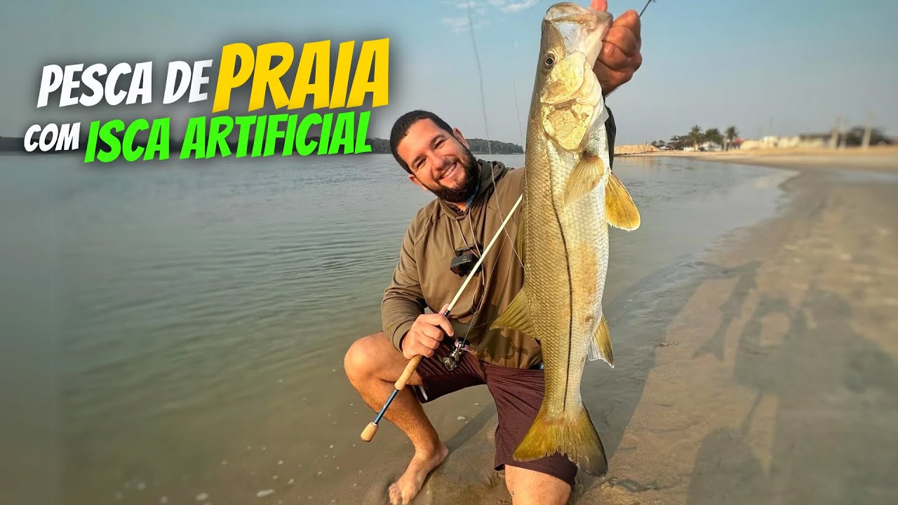 ISCA ARTIFICIAL em PRAIA de agua cristalina! Muitos ROBALOS! Pesca com micro jig e jig head