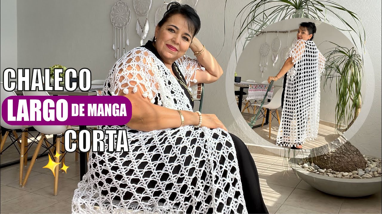 Cómo hacer un CHALECO LARGO CON MANGAS TEJIDO EN GANCHO O CROCHET 😻​😻​ Yo Tejo con LAURA CEPEDA