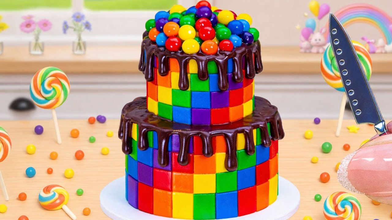 So Satisfying Rainbow Cake with Chocolate Drip 🌈🍫| Mini Cake