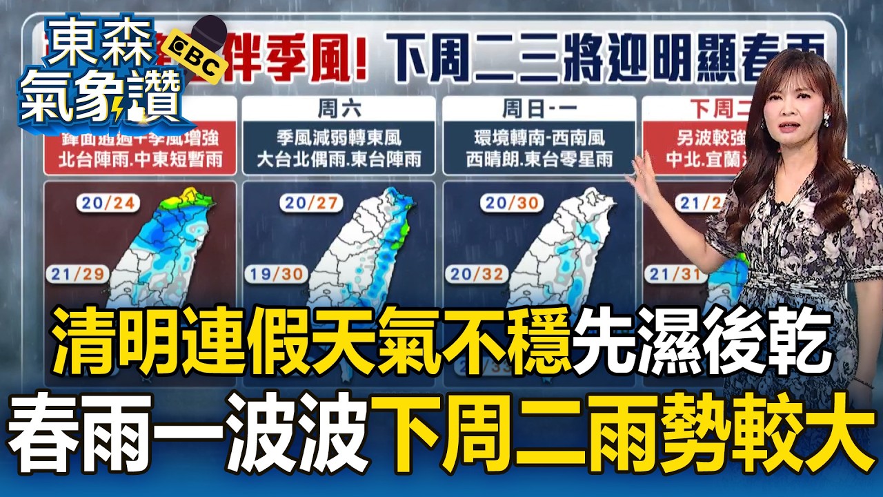 清明連假「天氣超不穩」先濕後乾！春雨一波波「下周二雨勢較大」【東森氣象讚】