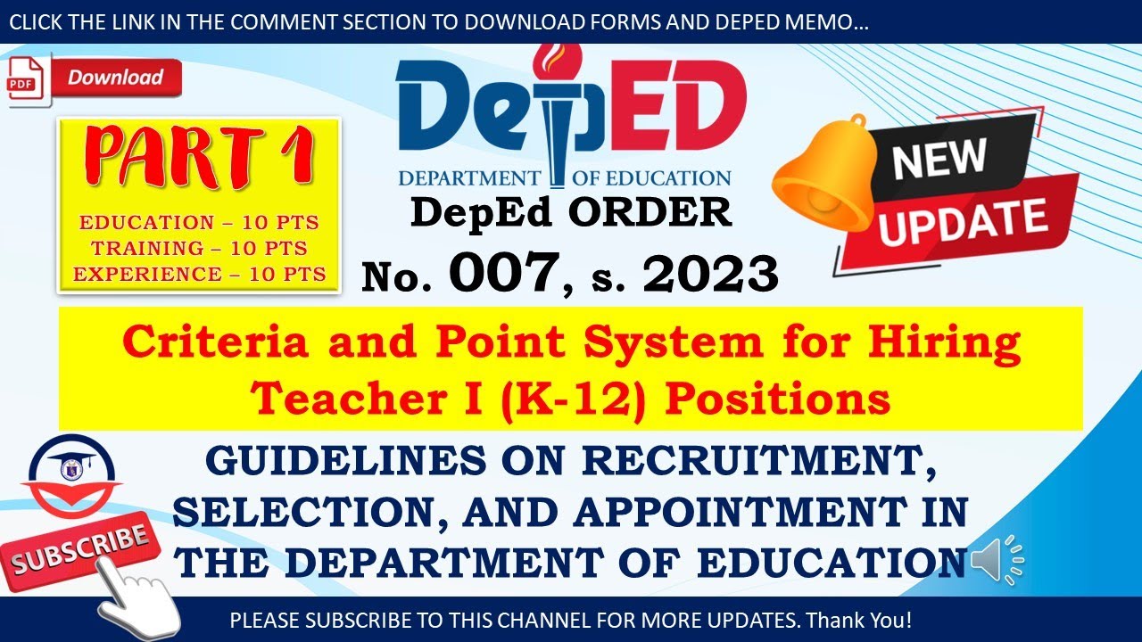 DepEd Order 7 s 2023 - Hiring Guidelines for Teacher I from Kinder to G12 (Part 1) | Mr Secretariat