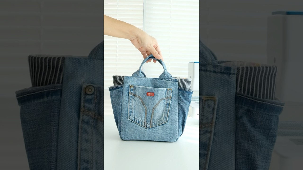 How to make recycled denim bag #diy #diybag #handmade #sisterquilt #bag #sewing