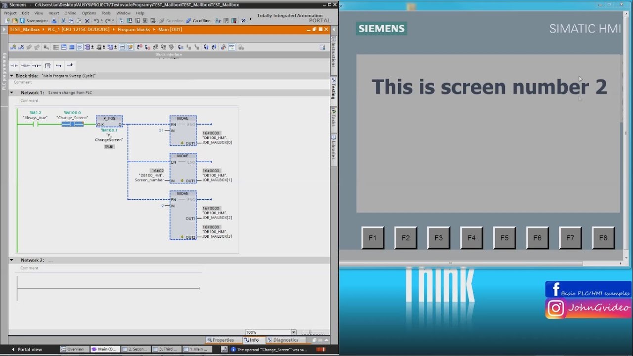 Учебное пособие по ПЛК/ЧМИ Siemens TIA Portal — изменение экрана ЧМИ из ПЛК через почтовый ящик з...