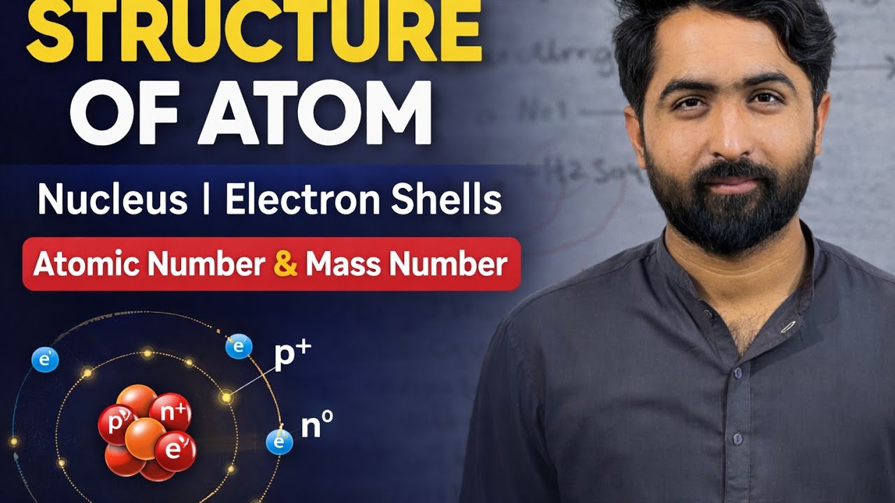 Structure of Atom | Nucleus, Electron Shells, Atomic Number & Mass Number | 9th Class Chemistry