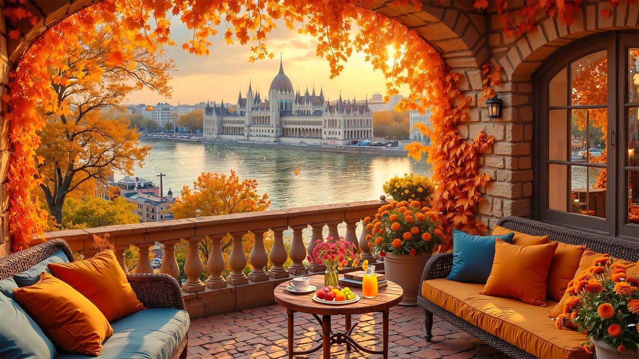Autumn Jazz Caf&eacute; in Budapest | Cozy Terrace View of Parliament | Relaxing Stress Relief Music&rdquo; 🎶🍂☕