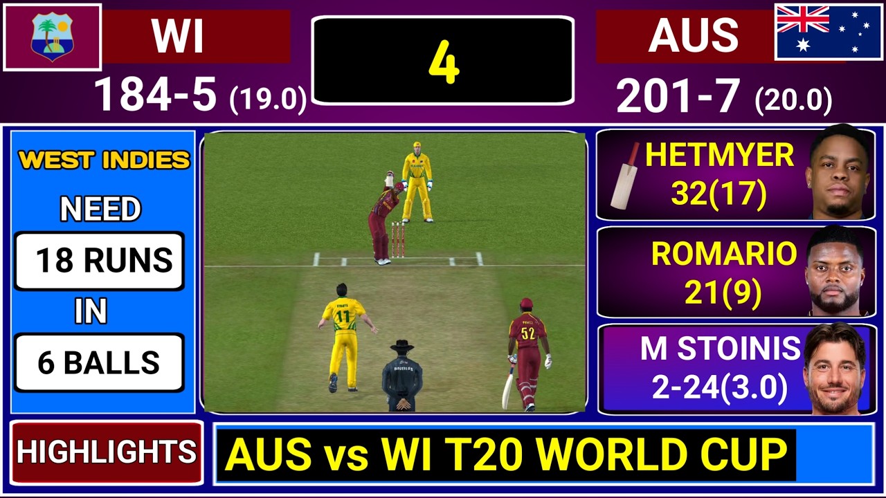 Australia Vs West Indies T20 World Cup Match Score & Commentary | AUS vs WI T20