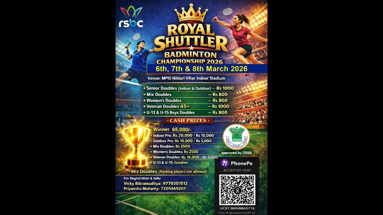 ROYAL SHUTTLER BADMINTON CHAMPIONSHIP 2026, BHUBANESWAR