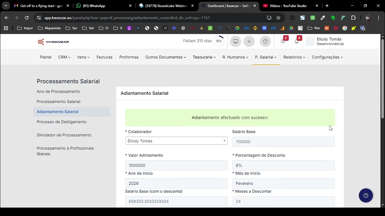 17 - Adiantamento de Salario - Kwanzar - Software de gest&atilde;o para as PME's Angola