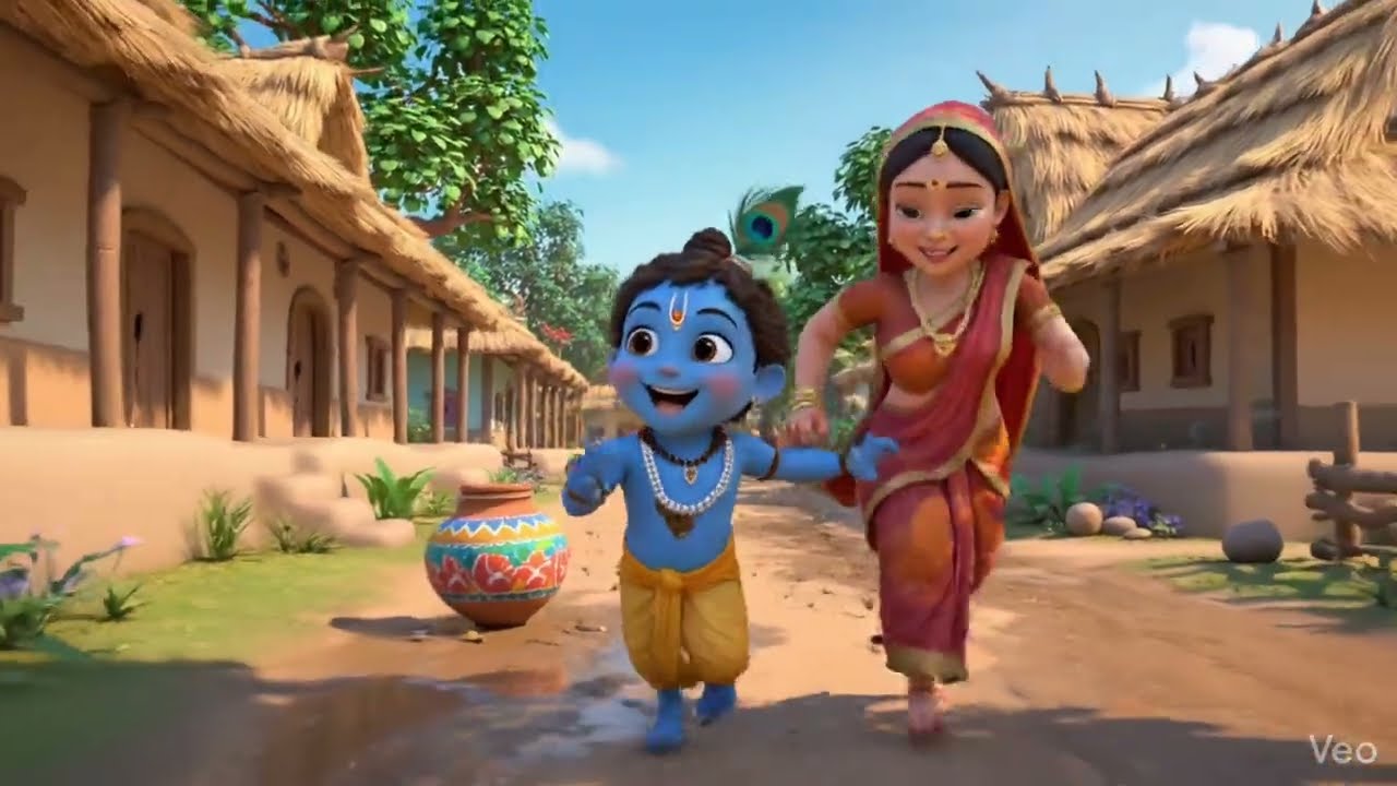 Little Krishna 🌸  Animated Rhyme for Kids | नन्हा मुन्हा हमारा कान्हा | Hindi Balgeet | RhymeWorld