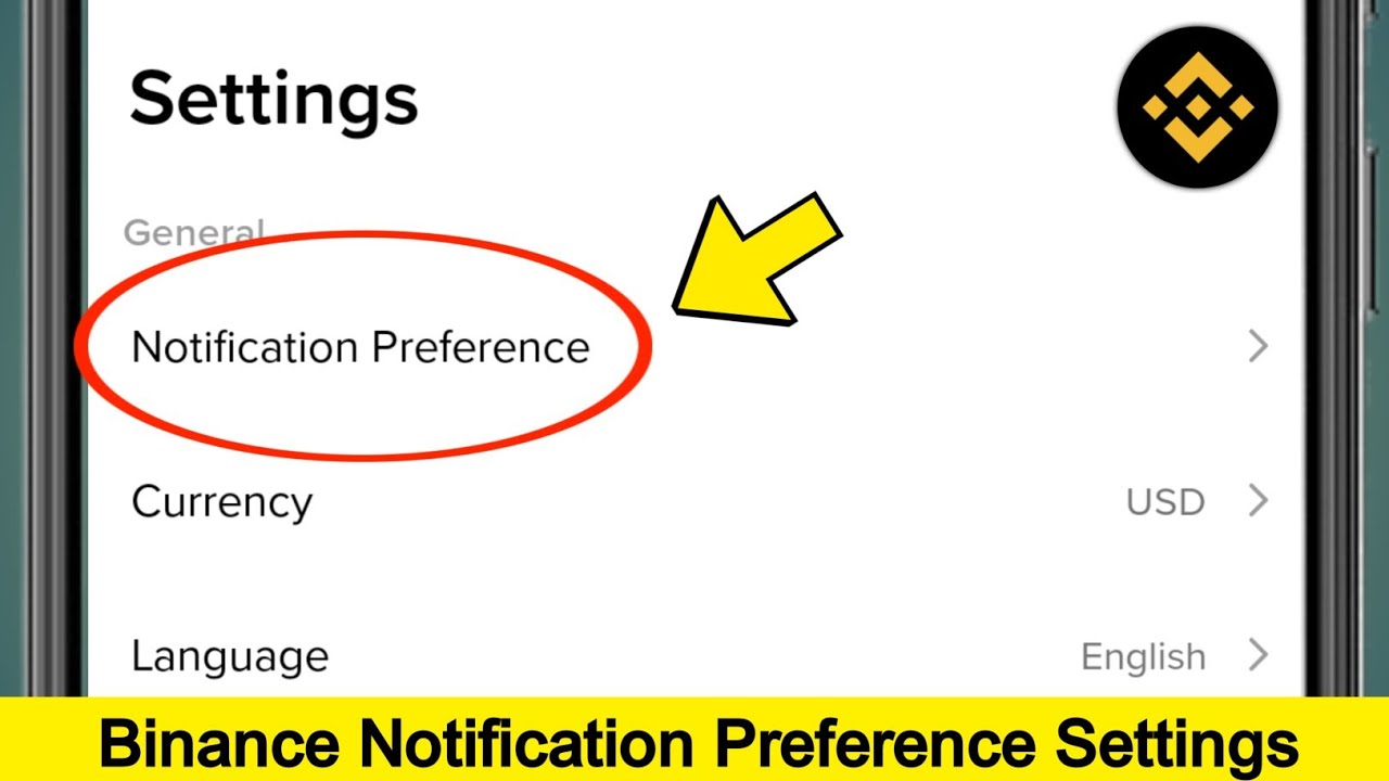 Binance Notification Preference settings