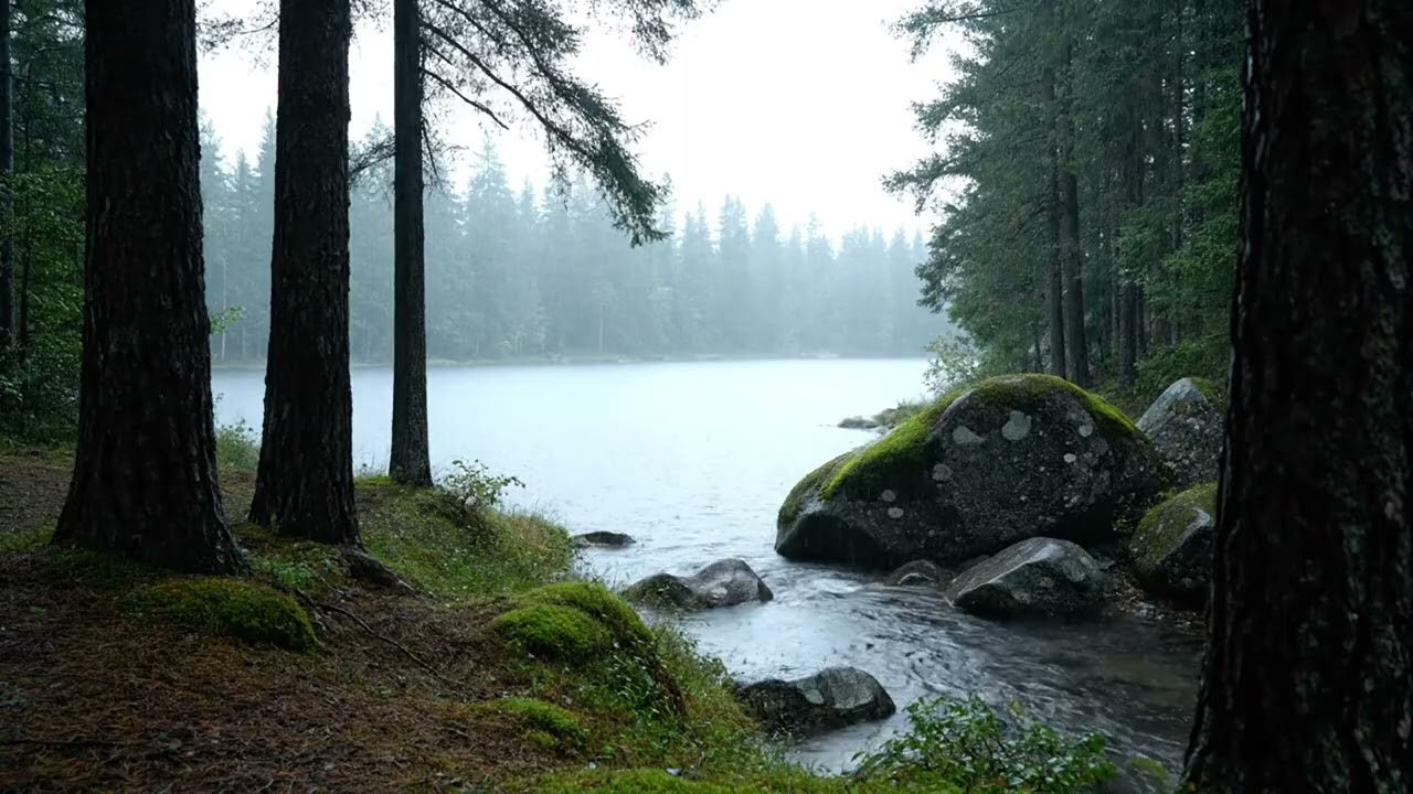 Rainy Forest Lake Ambience 🌧️ Relaxing Nature Sounds for Deep Sleep & Stress Relief (ASMR 4K)