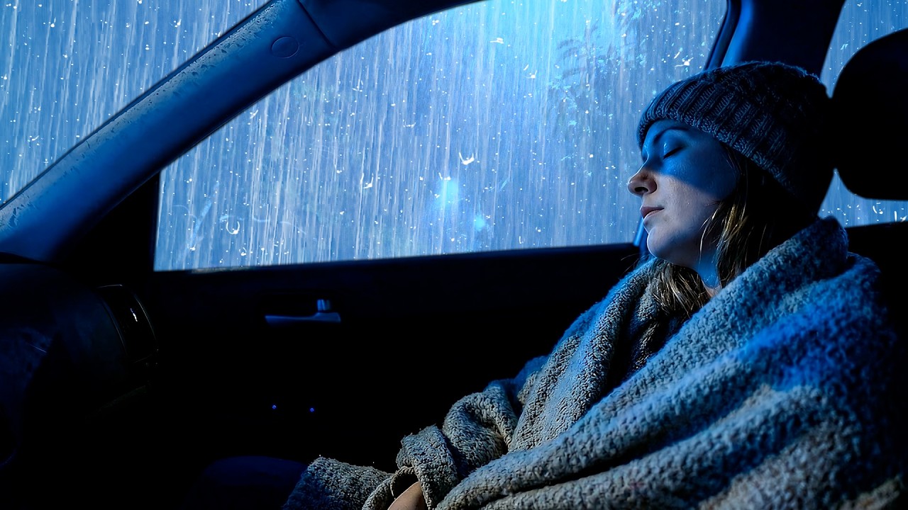 Quiet Your Mind Fast with Heavy Rain & Rolling Thunder on a Vintage Car in Foggy Forest at Night