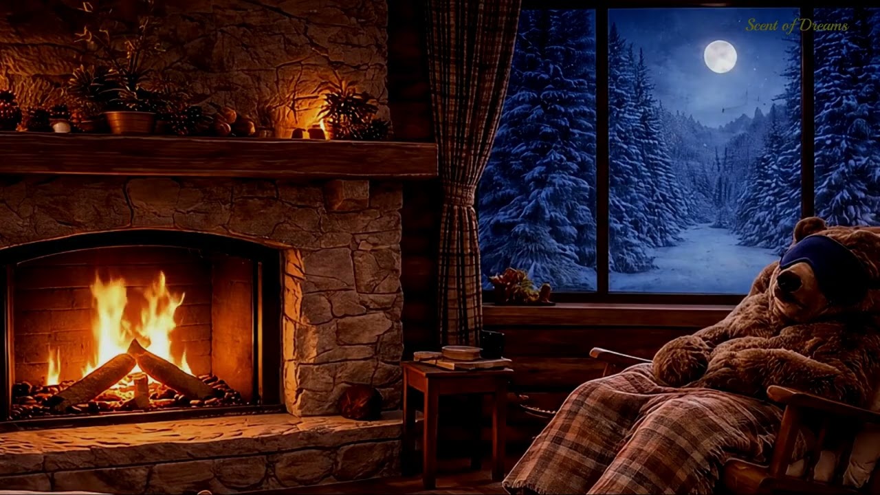 8H Cozy Fireplace Night - Bruno Sleeping | Deep Sleep Ambience
