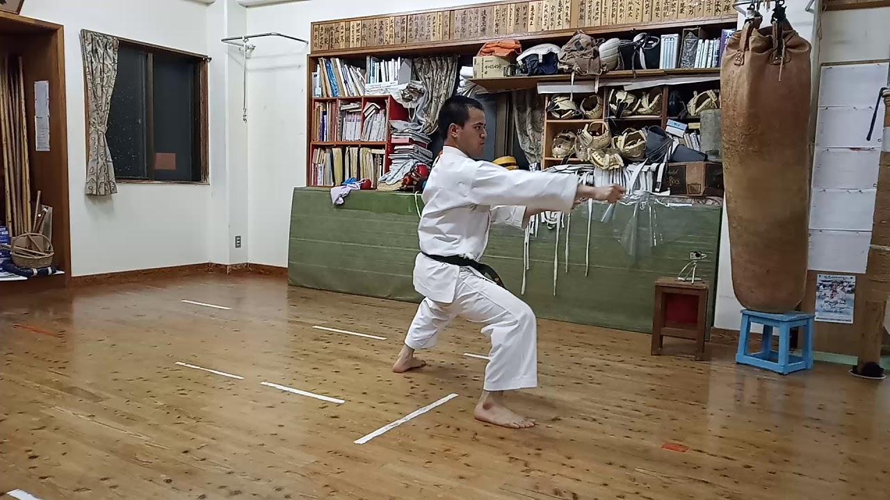Seiryu (Seryu) kata Uechi ryu karate Okikukai Awase dojo in Okinawa city