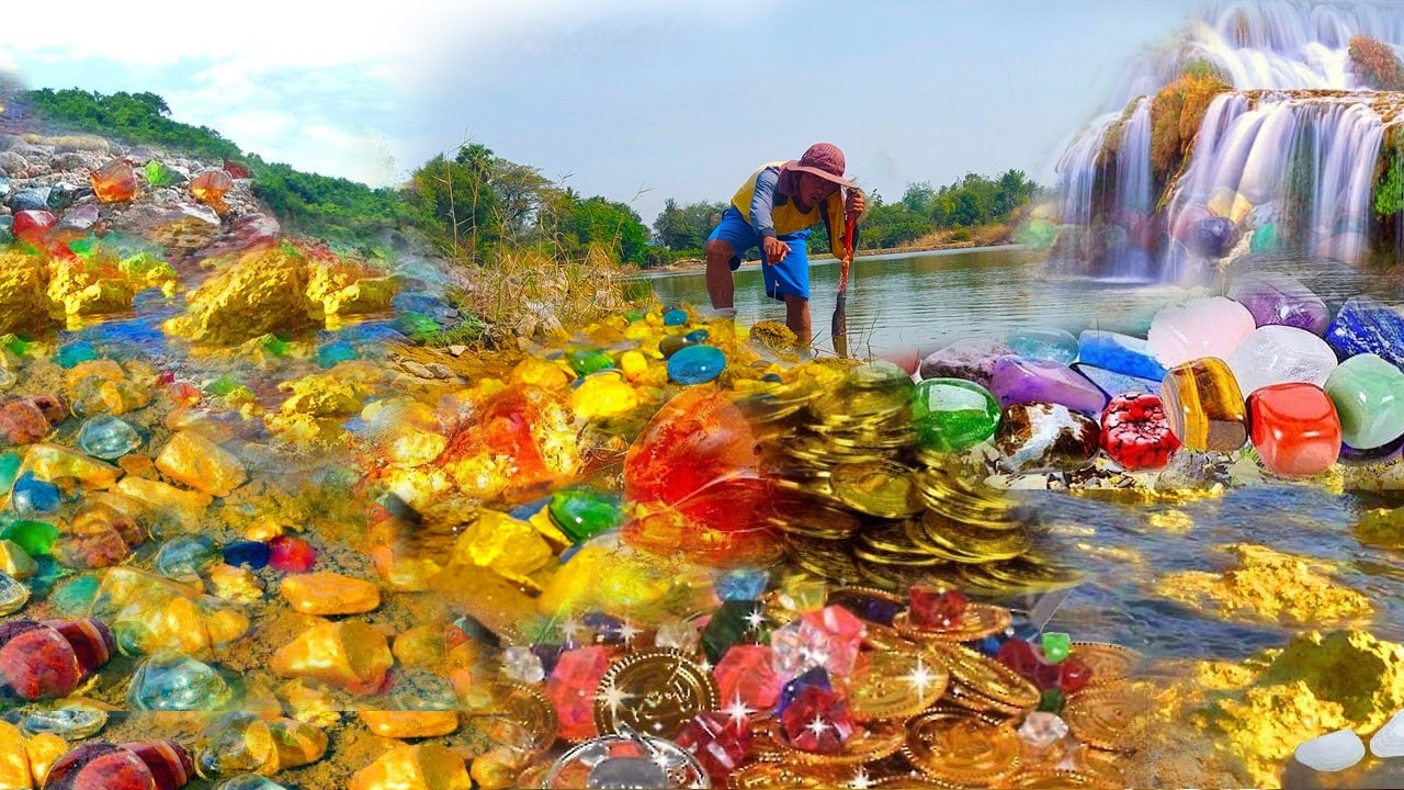Amazing finding gold! gold hunter found a lot of gold treasure near river at mountain