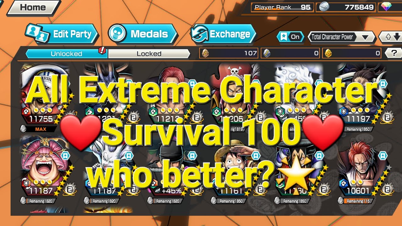 All Extreme Characters Survival 100 Gameplay One Piece Bounty Rush | OPBR