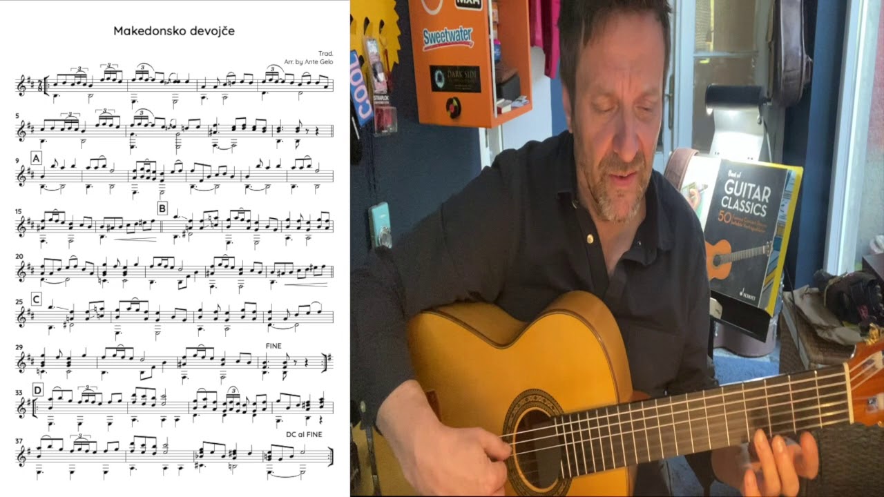 Makedonsko devojče -  Ante Gelo gitara + note   HD 720p
