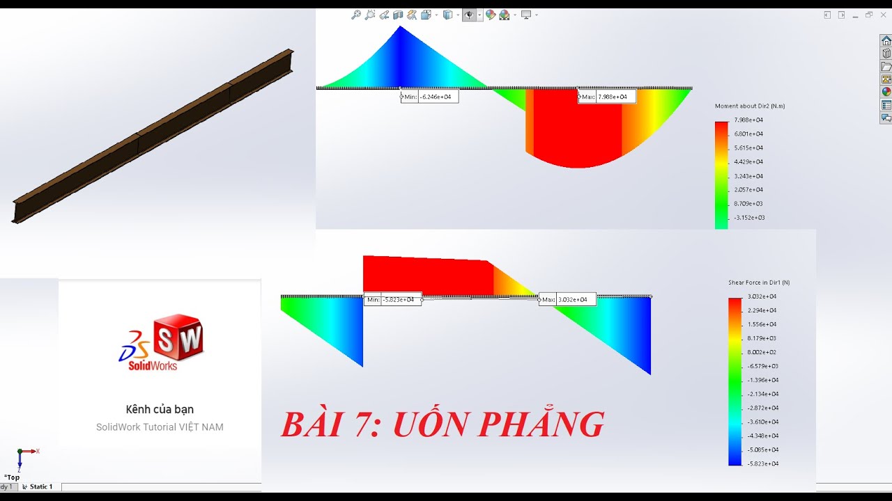 SOLIDOWORK 2018: Tìm ứng suất , chuyển vị, và vẽ biểu đồ nội lực Qy, Mx ( Trong bai toán uốn phẳng )