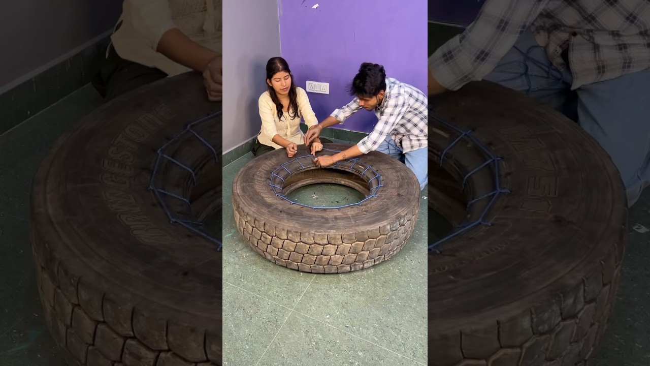 Big tyre Reusing for jhula 💪 #crafts #shorts #diy #tyre #crafts #homedecor #best #fun
