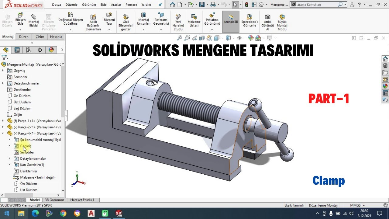 SOLİDWORKS MENGENE TASARIMI(Clamp)  PART-1  Proje-3