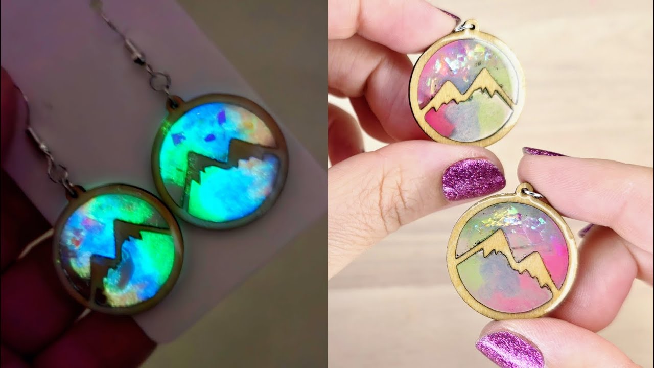 Glow-in-the-Dark Rainbow Mountain Earrings | UV Resin Art That Glows!