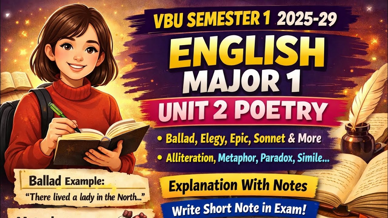 English MJ1 Sem 1 Most Important all Literary Terms in #Single Video| Ballad to Sonnet | 2025-29 VBU