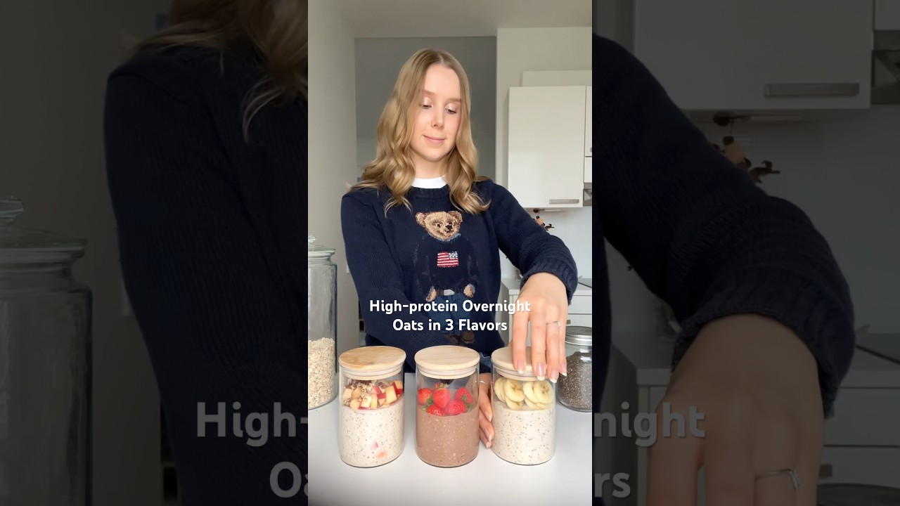 Высокобелковая ночная овсянка с тремя вкусными вкусами😍 #высокоебелковое #ночнаяовсянка #легкиере...