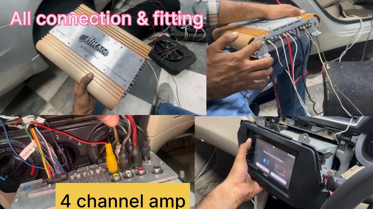 4 Channel Amplifier Complete Wiring Connection & Fitting | Remote Wire  Speaker Component sub Woofer