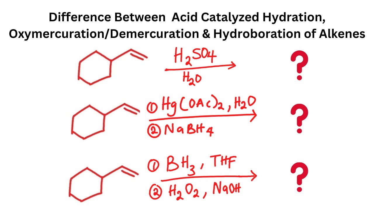 Acid Catalyzed Hydration, Oxymercuration/Demercuration & Hydroboration of Alkenes