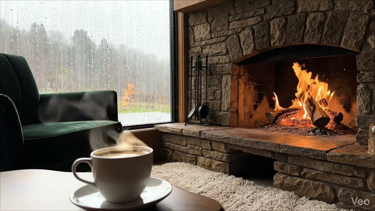 Rain on Window + Fireplace Crackling | Minimalist Piano Ambience (ASMR)