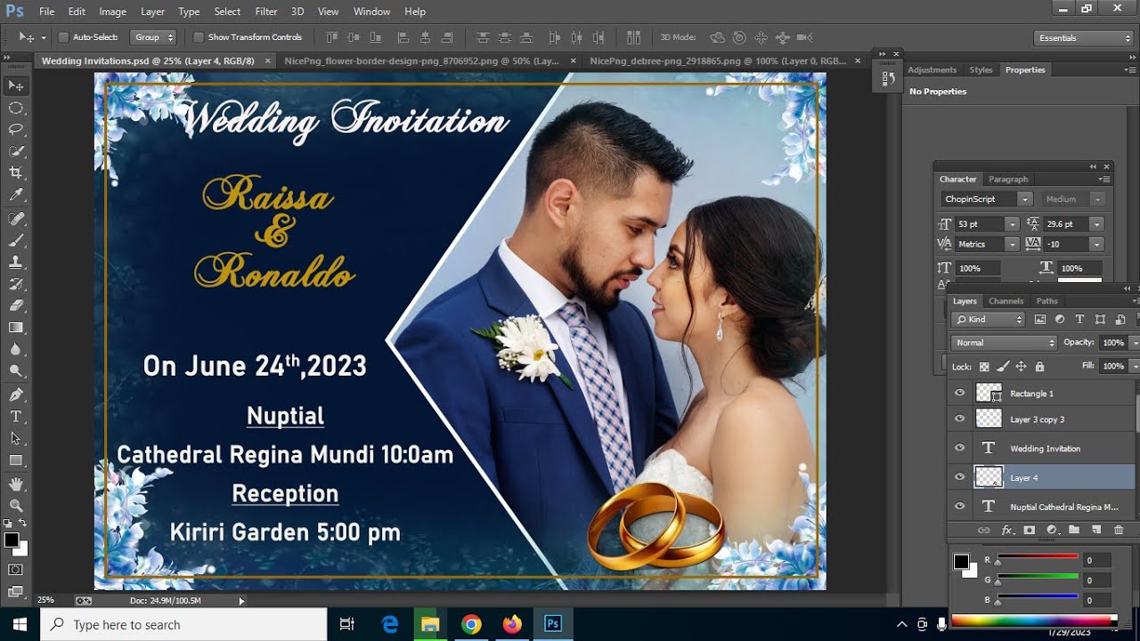 How to make a wedding Invitation card easily  in Photoshop Tutorial ||Free psd template to download