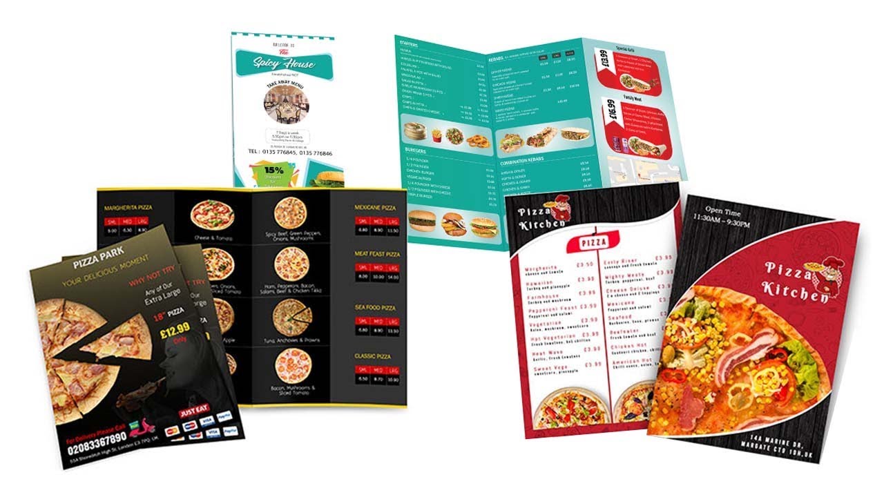 Restaurant Takeaway Menu Design in London &pound;49 to 149( Both sides)
