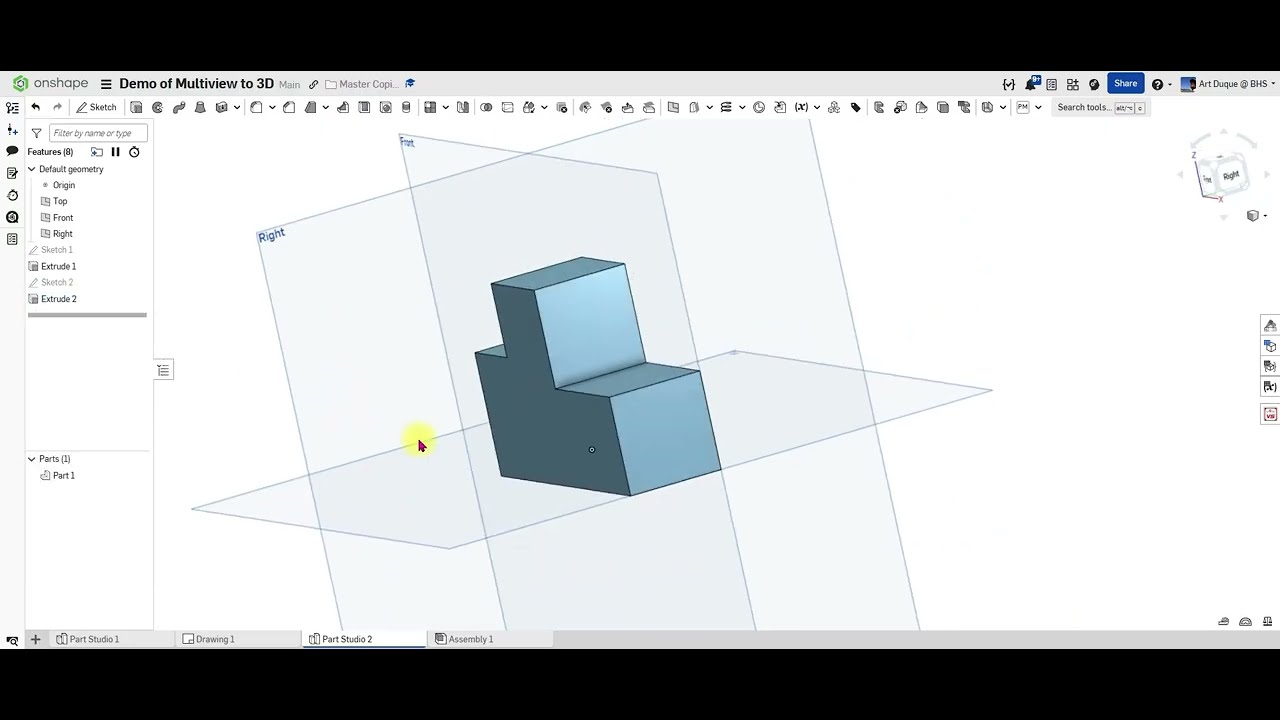 OnShape   Multiview Sketch to 3D Model #1