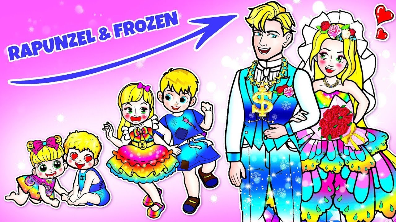 💖Paper DIY💖 Rapunzel Girl and Boy Frozen Growing Up Challenge | DIY Fashion Paper Dolls