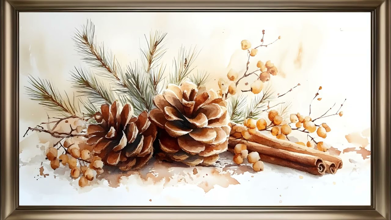 Pinecones And Cinnamon Frame TV Art | Rustic Screensaver Background For Your TV