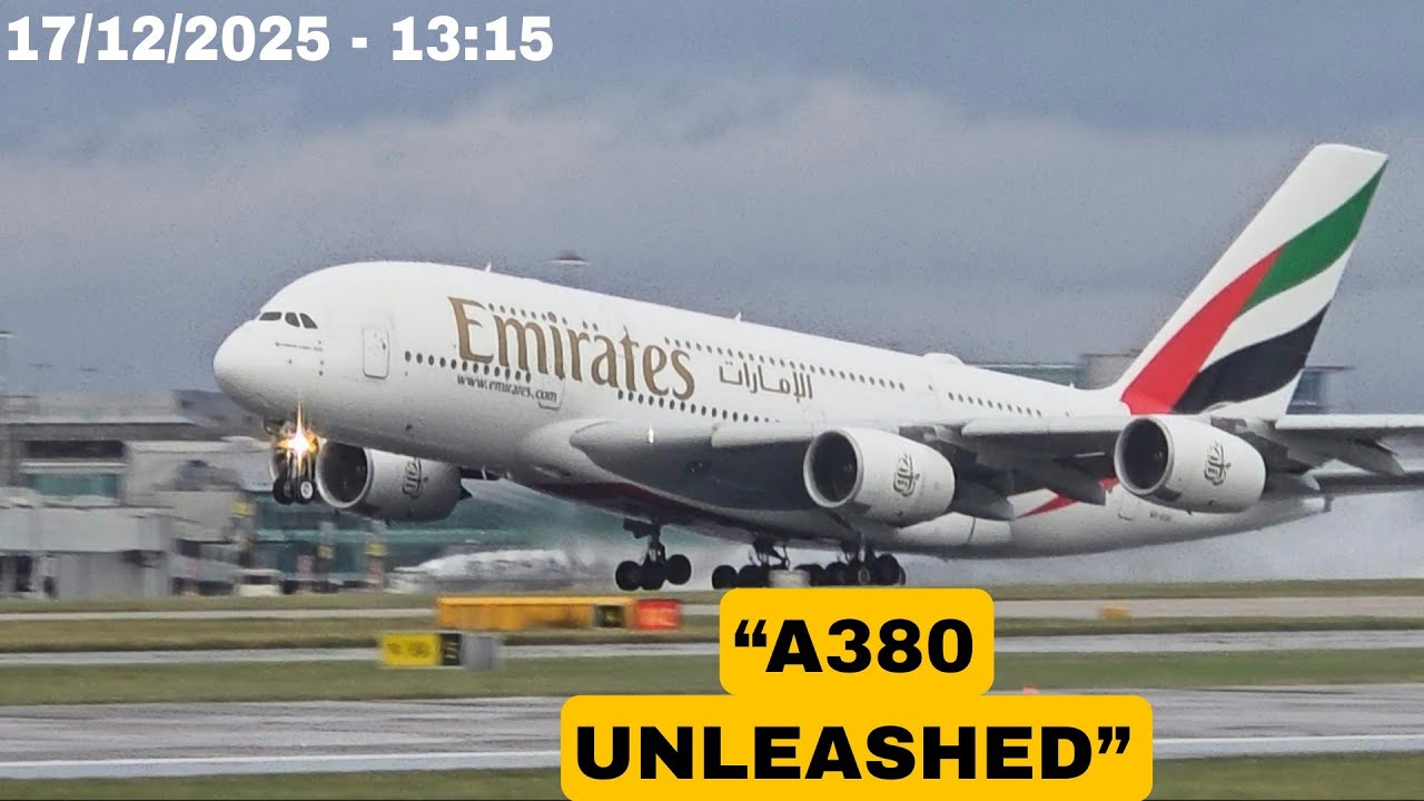 World&rsquo;s Largest Passenger Jet UNLEASHES FULL THRUST | Emirates A380 Manchester