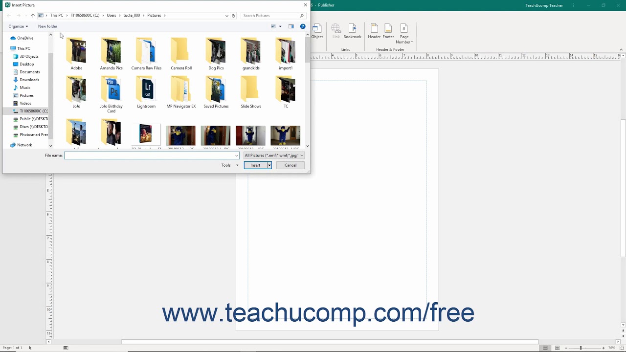 Publisher 2019 & 365 Tutorial Inserting Pictures Saved Locally Microsoft Training