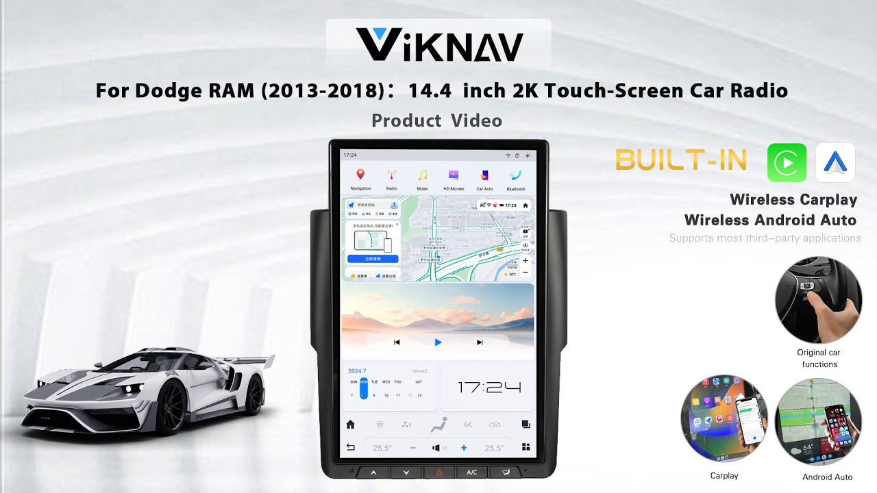 Viknav For Dodge RAM 2013-2018-install: 14.4 inch 2K Touch-Screen Car Radio