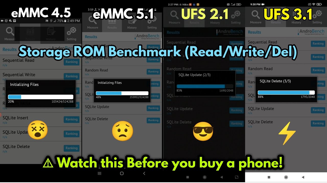 eMMC 4.5 Vs eMMC 5.1 Vs UFS 2.1 Vs UFS 3.1 Speed Test!