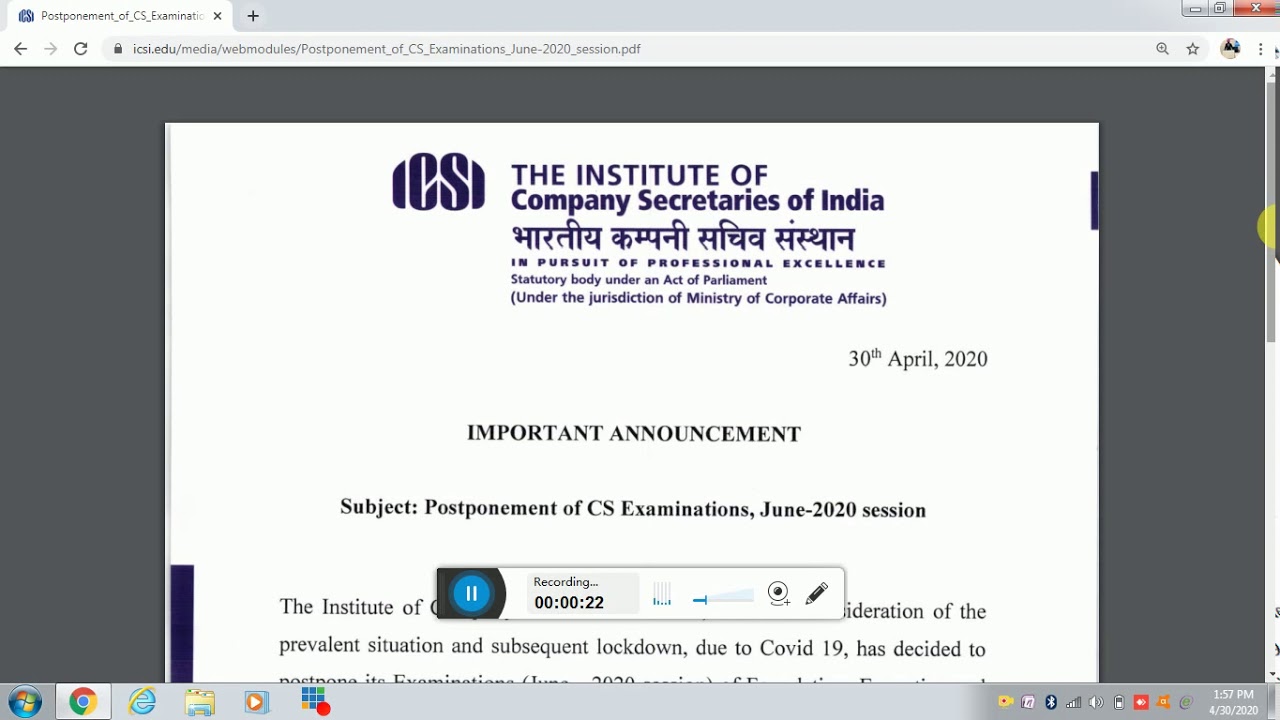 GOOD NEWS - FINALLY CS EXAMS POSTPONED