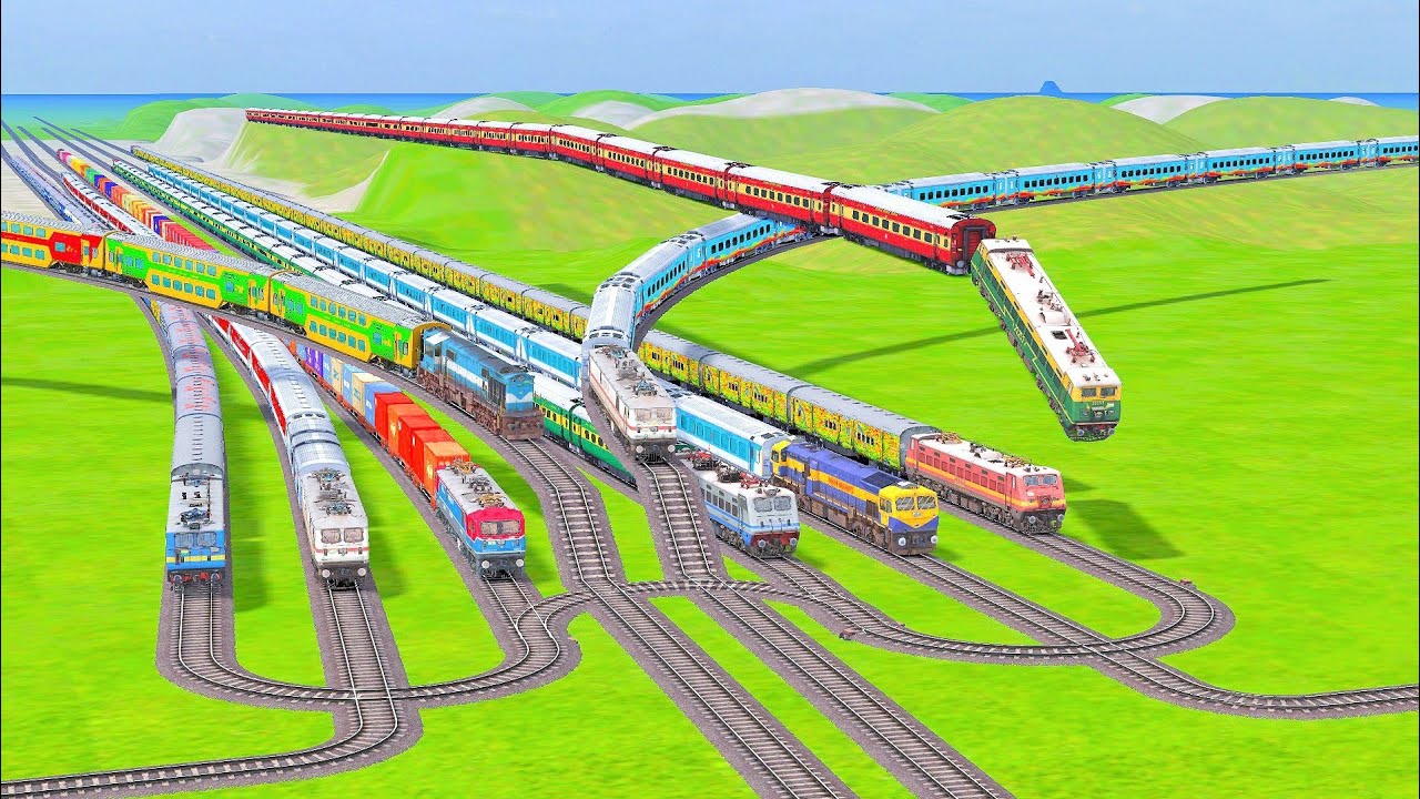 NINE TRAIN KI BUMPY CROSSING AND RICKY CROSSING RAILROADCROSSING WAP7 WAP9 WAP7 WDM3D Train Sim 