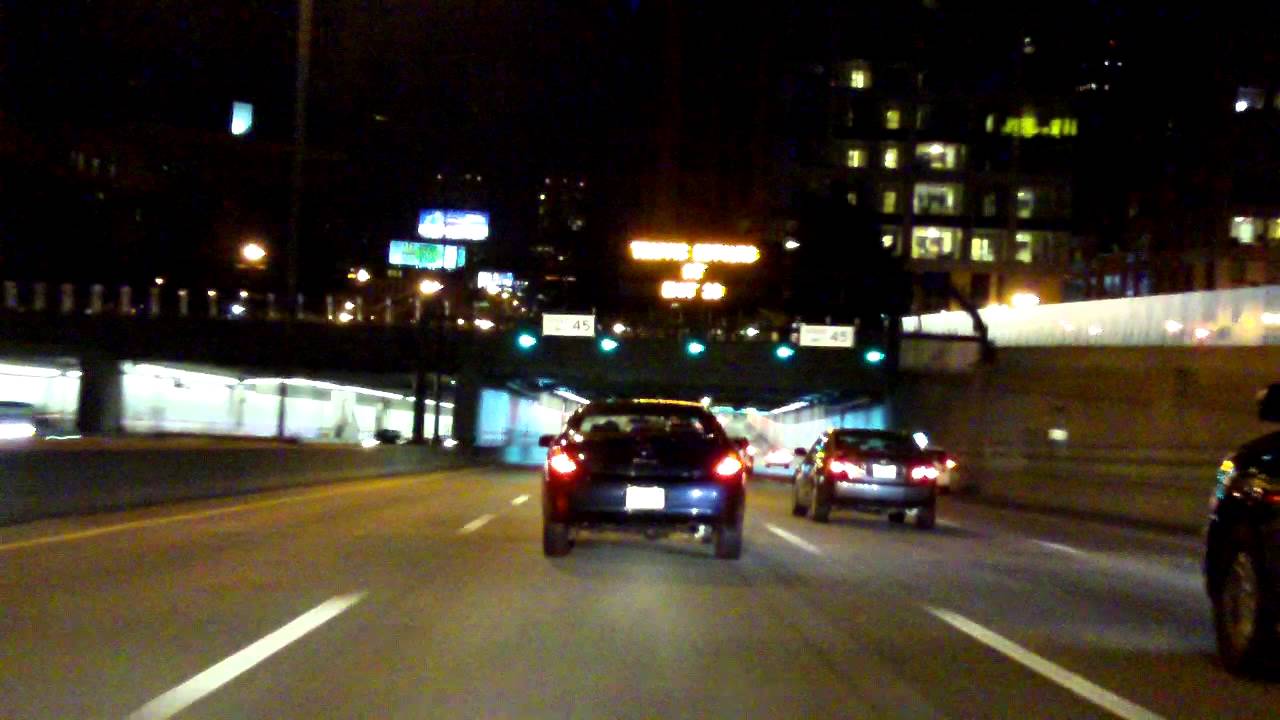 John F. Fitzgerald Expressway (Interstate 93 Exits 28 to 18) southbound (Night)