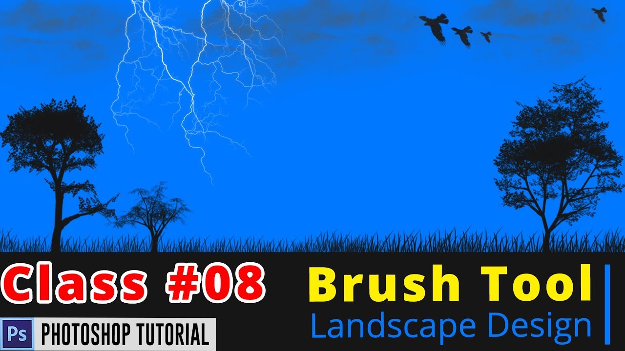 Photoshop Bangla Tutorial : Landscape Design Photoshop Tutorial | Brush Tool | Class #08