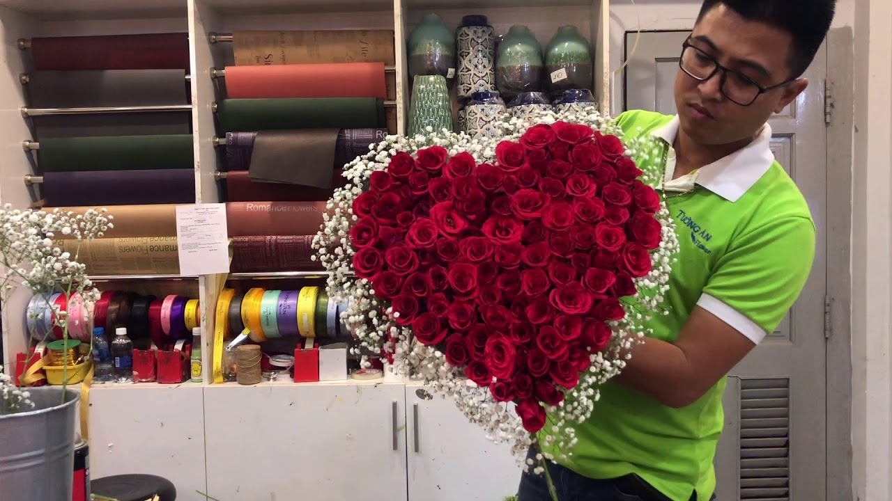 Hướng dẫn bó hoa hồng kết hình trái tim | Instructions for making a heart-shaped rose bouquet