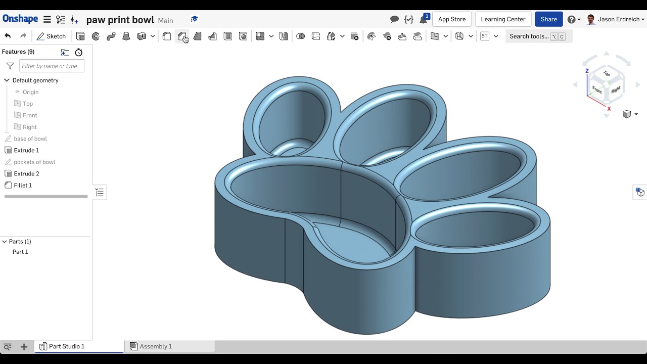 Создание миски для собак в стиле «отпечаток лапы» с помощью Onshape CAD