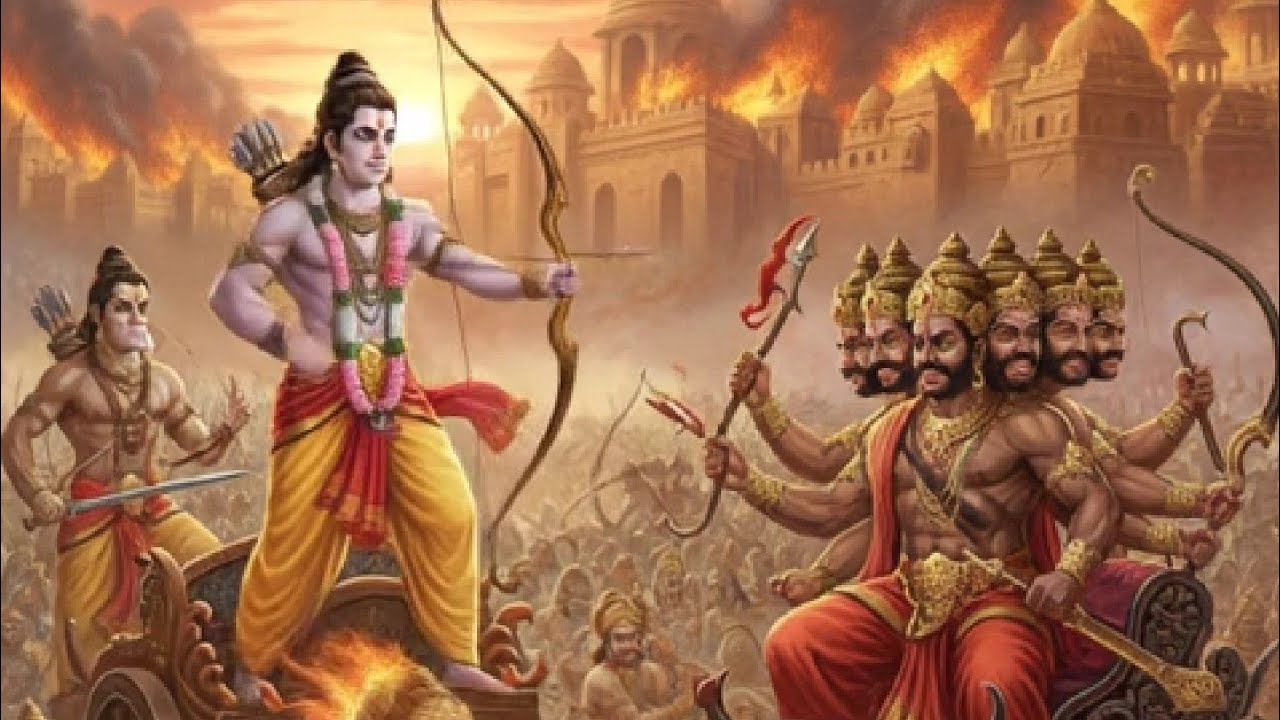  अपने दिव्य बाण पर हनुमान जी और पर्वत को बैठाकर लंका की 