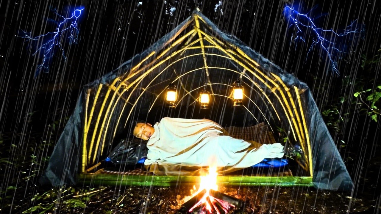 VERY BAD WEATHER 🌧️‼️BUILT A COZY SHELTER IN HEAVY RAIN - ASMR