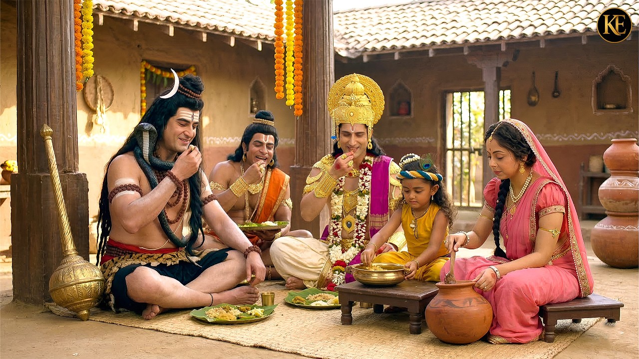बाल कान्हा और मैया ने महादेव, नारायण और विष्णु जी को खिलाया भोजन || YMKN || Krishan leela